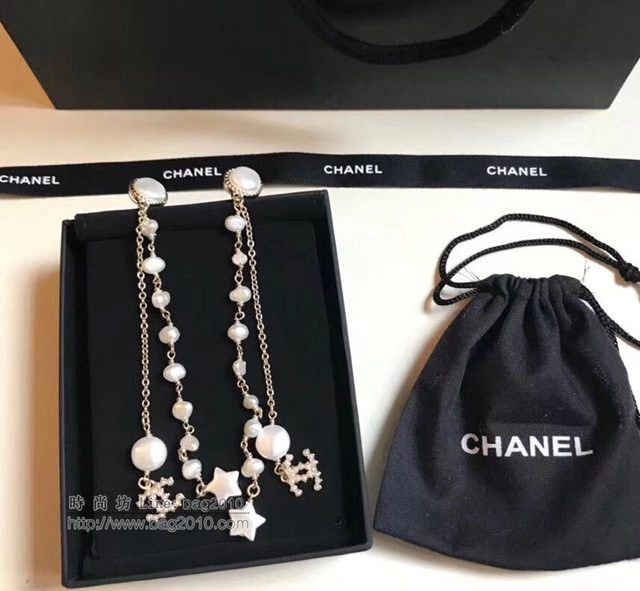 chanel耳環 2018長款 流蘇天然貝殼 珍珠耳釘耳環  gzsc1094